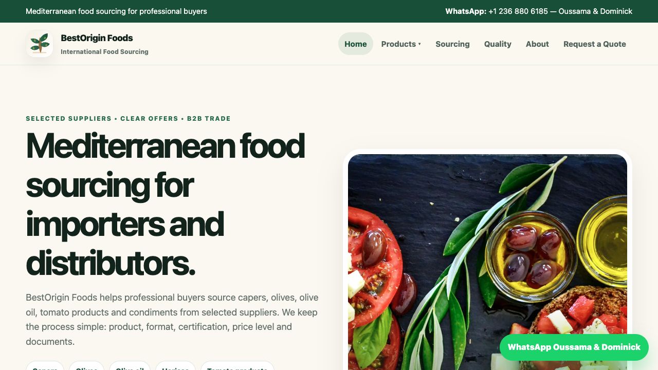 Best Origin Foods public homepage preview